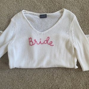 White Bride Sweater w/ Pink Writing by Wooden Ships - Paola Buendia Size S/M